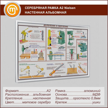 Багетная настенная рамка «Nielsen» А2 формата, альбомная, матовое серебро