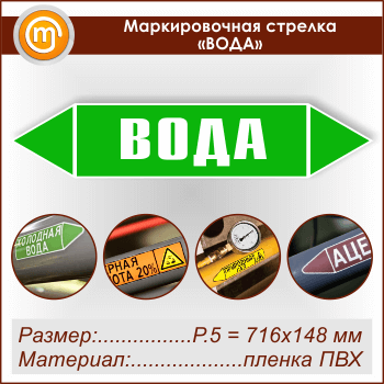 Маркировочная стрелка «ВОДА» (P.5 = 716х148 мм, самоклеящаяся плёнка)