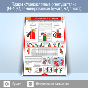 Плакат «Углекислотные огнетушители» (М-40/2, ламинированная бумага, А2, 1 лист)