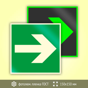 Знак E02-01 «Направляющая стрелка» (фотолюминесцентная пленка ГОСТ 34428-2018, 150х150 мм)
