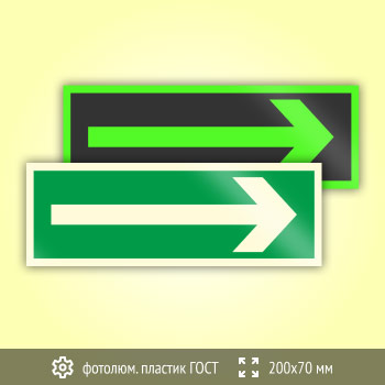 Знак «Направляющая стрелка», B45 (фотолюминесцентный пластик ГОСТ 34428-2018, 200х70 мм)